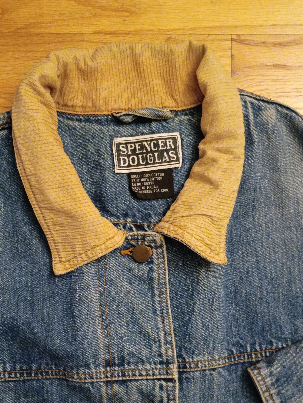 Spencer Douglas Women's Blue Denim Jacket with Tan Corduroy Collar